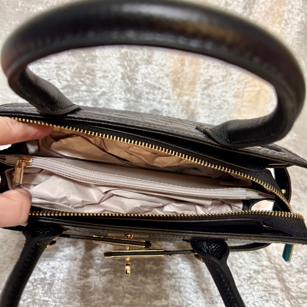 Verano Hill Marseille Black Croc Embossed Satchel Handbag Gold Hardware New - Picture 7 of 12